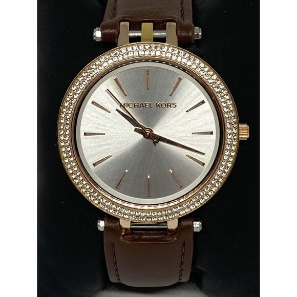 Michael Kors MK3203 Women's Brown Leather Analog Silver Dial Quartz Watch JK118 - Picture 2 of 12